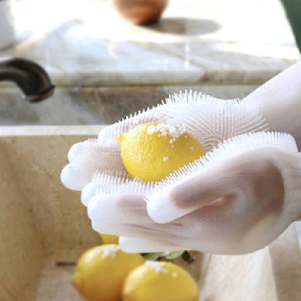 2-in-1 Silicone Dish Scrubber Glove White