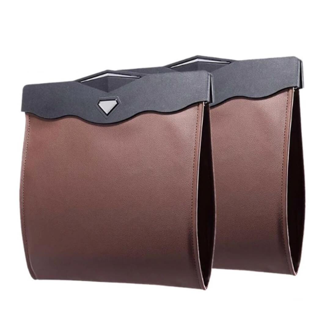 Removable Seat Back Trash Bin - Foldable Car Storage Bag Brown