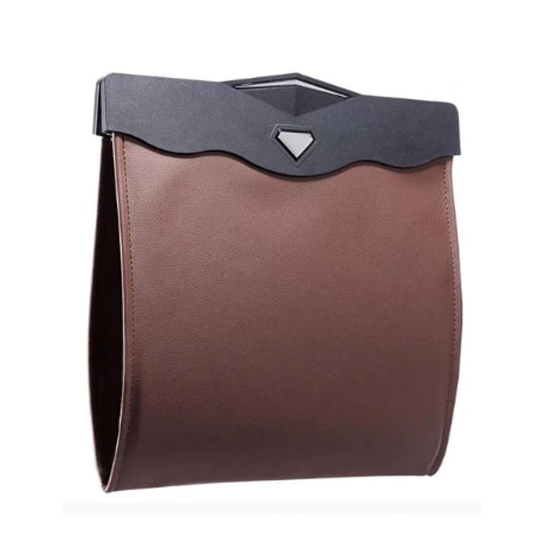 Removable Seat Back Trash Bin - Foldable Car Storage Bag Brown