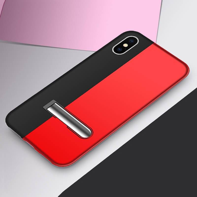 Two Tone Tight Fit Magnetic Metal iPhone Case 2019 Super Slim Cover with Kickstand Black Red