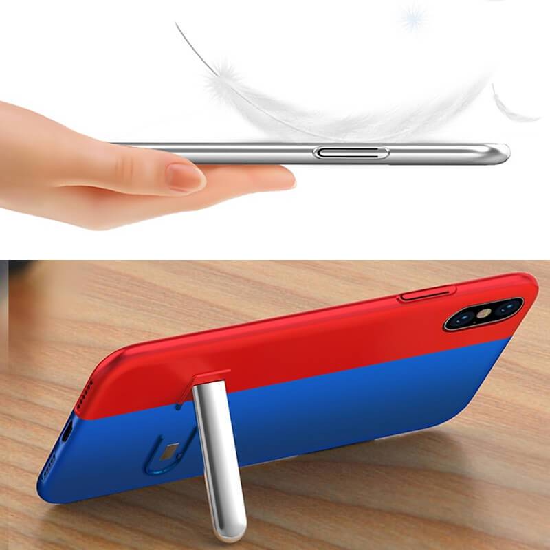 Two Tone Tight Fit Magnetic Metal iPhone Case 2019 Super Slim Cover with Kickstand Red Blue Super Lightweight table stand