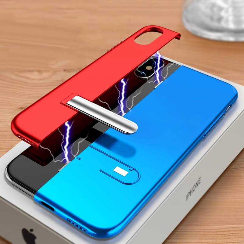Two Tone Tight Fit Magnetic Metal iPhone Case 2019 Super Slim Cover with Kickstand Red Blue 