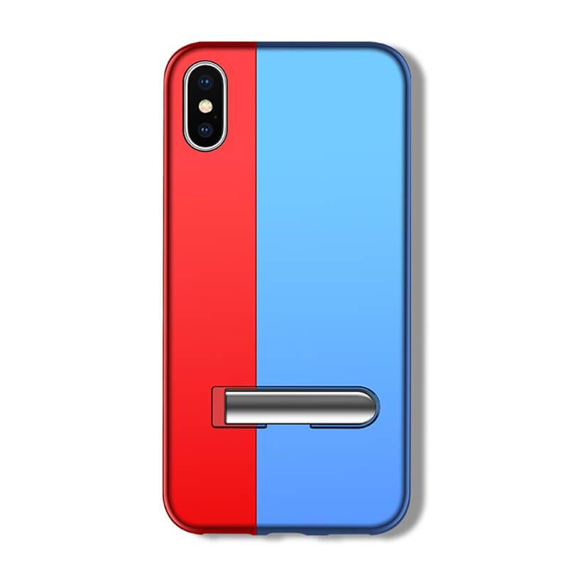 Two Tone Tight Fit Magnetic Metal iPhone Case 2019 Super Slim Cover with Kickstand Red Blue Phone X XR XS Max