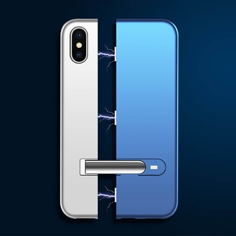 Two Tone Tight Fit Magnetic Metal iPhone Case 2019 Super Slim Cover with Kickstand Red Blue Silver Blue