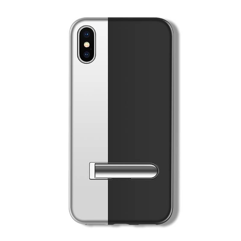 Two Tone Tight Fit Magnetic Metal iPhone Case 2019 Super Slim Cover with Kickstand Silver Black