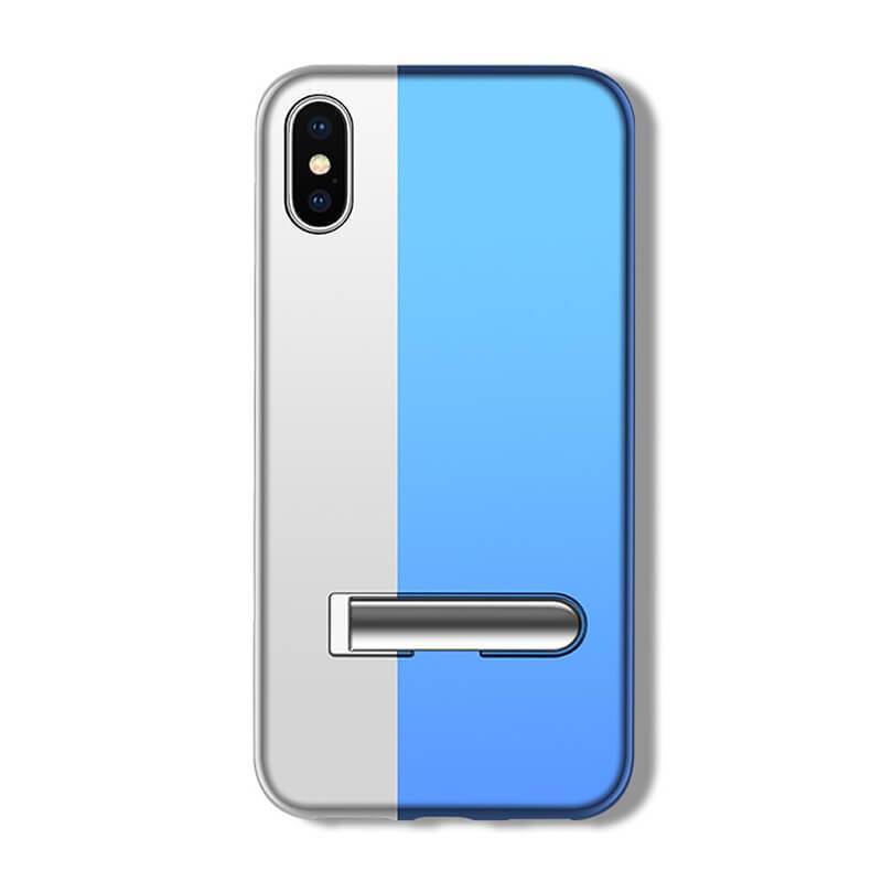 Two Tone Tight Fit Magnetic Metal iPhone Case 2019 Super Slim Cover with Kickstand Silver Blue